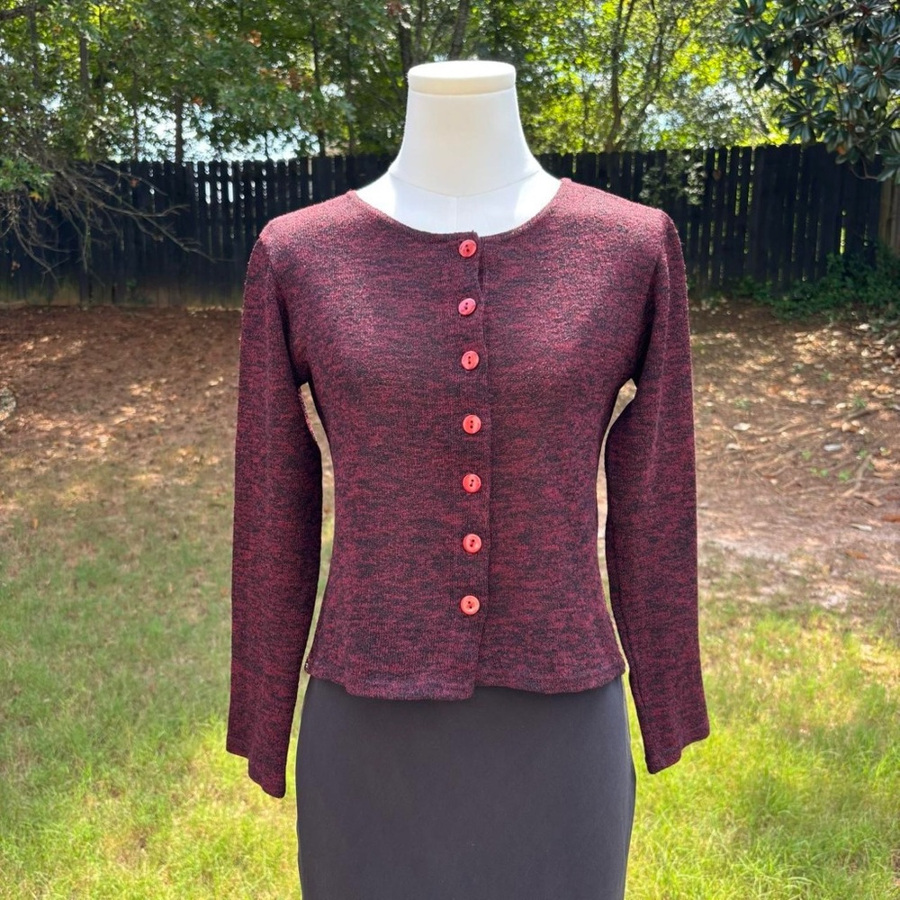 90s vintage RP Tamar red & black knit cropped cardigan top 🕷️